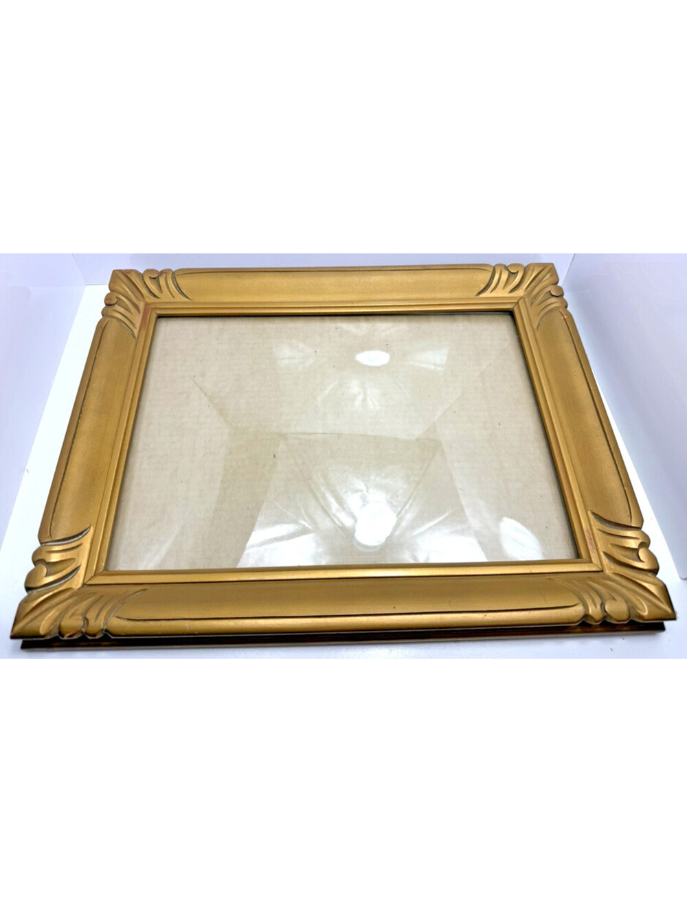 Vtg Carved Wood Picture Frame MCM Gold Painted Rectangle MCM 17.5"L x 13"H